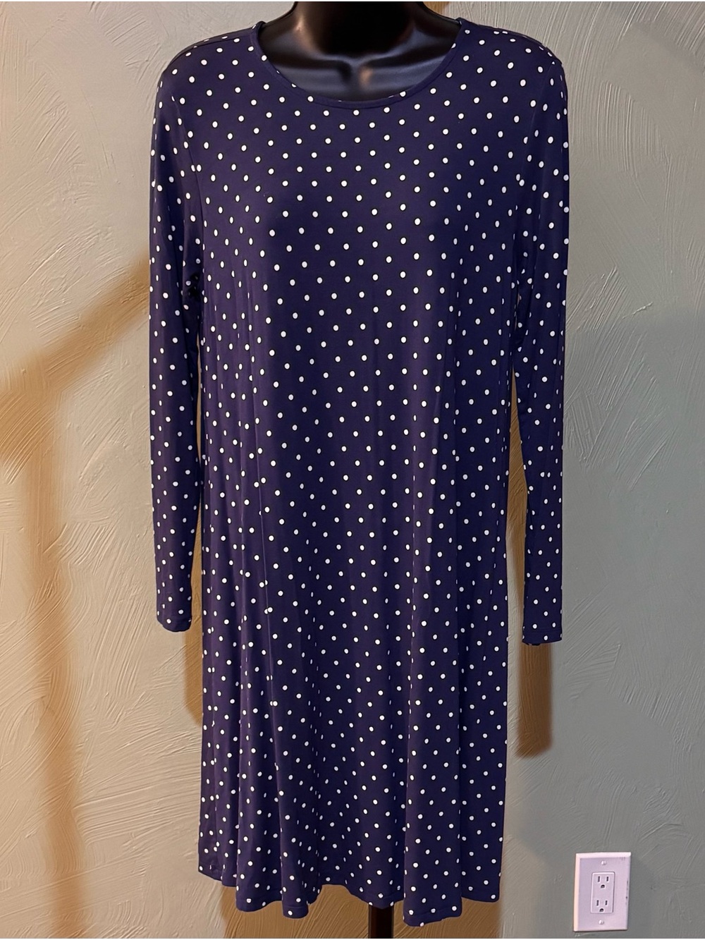 Old Navy Women’s Navy Blue with White Polka Dot Long Sleeve Swing Dress Size M